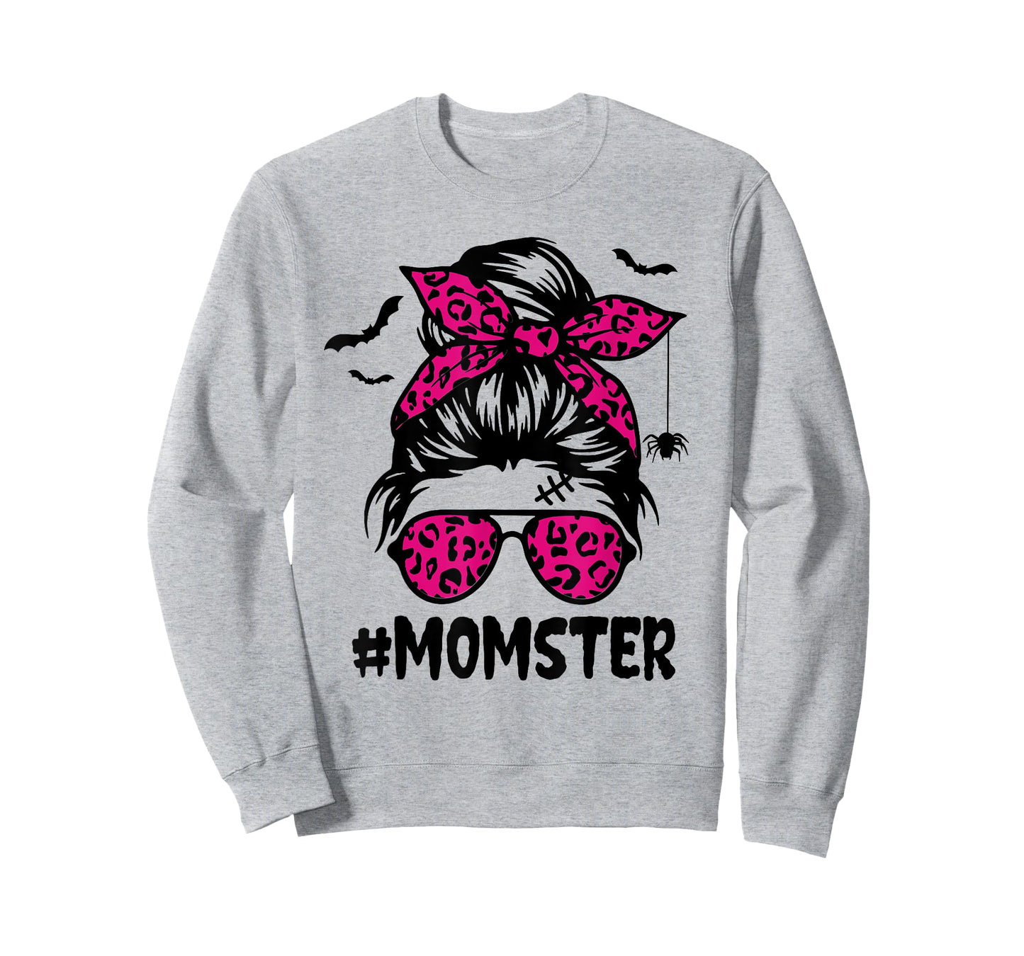 Momster Shirt for Women Halloween Mom Messy Bun Leopard T-Shirt