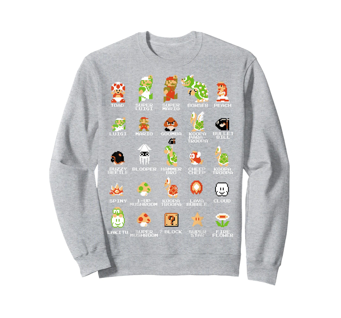 Nintendo Super Mario 8-bit Pixel Icons List Vintage T-Shirt T-Shirt