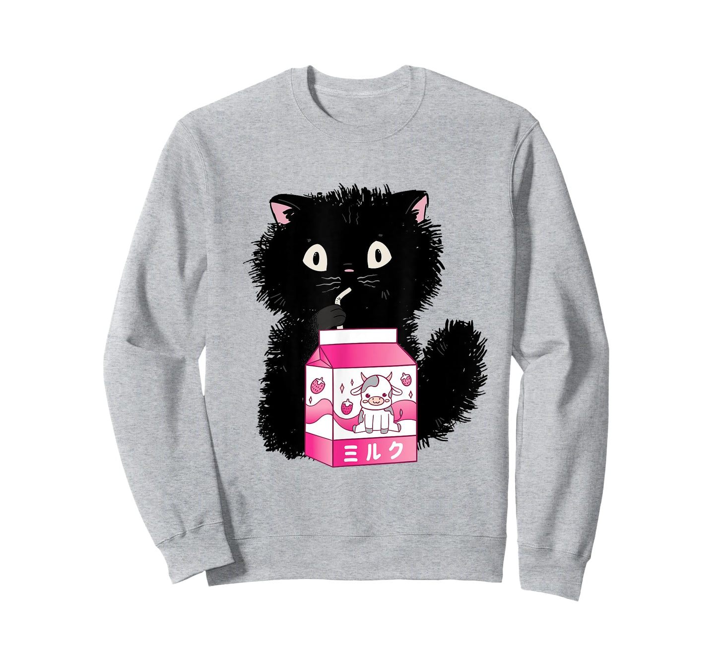 Girls Cute Cat Strawberry Milk Kawaii Cow and Kitten T-Shirt