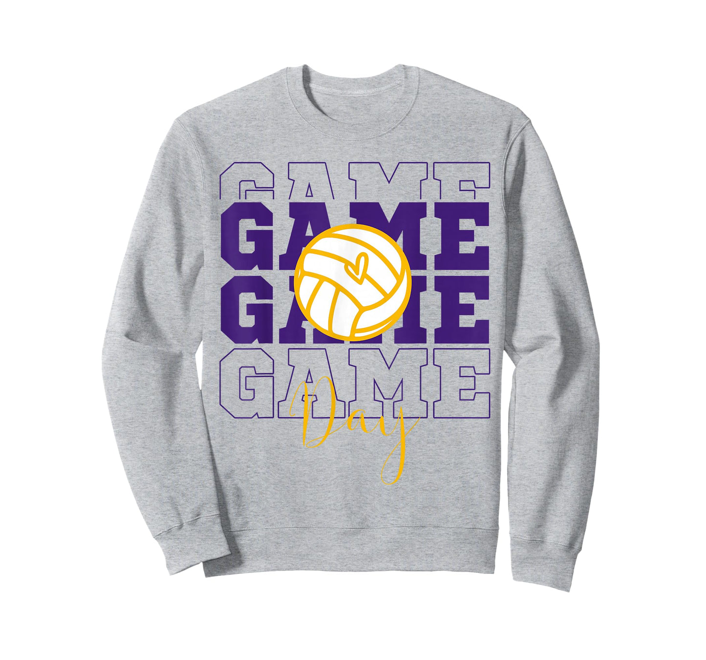 Volleyball Game Day Retro Girls Mom Purple & Gold Heart T-Shirt