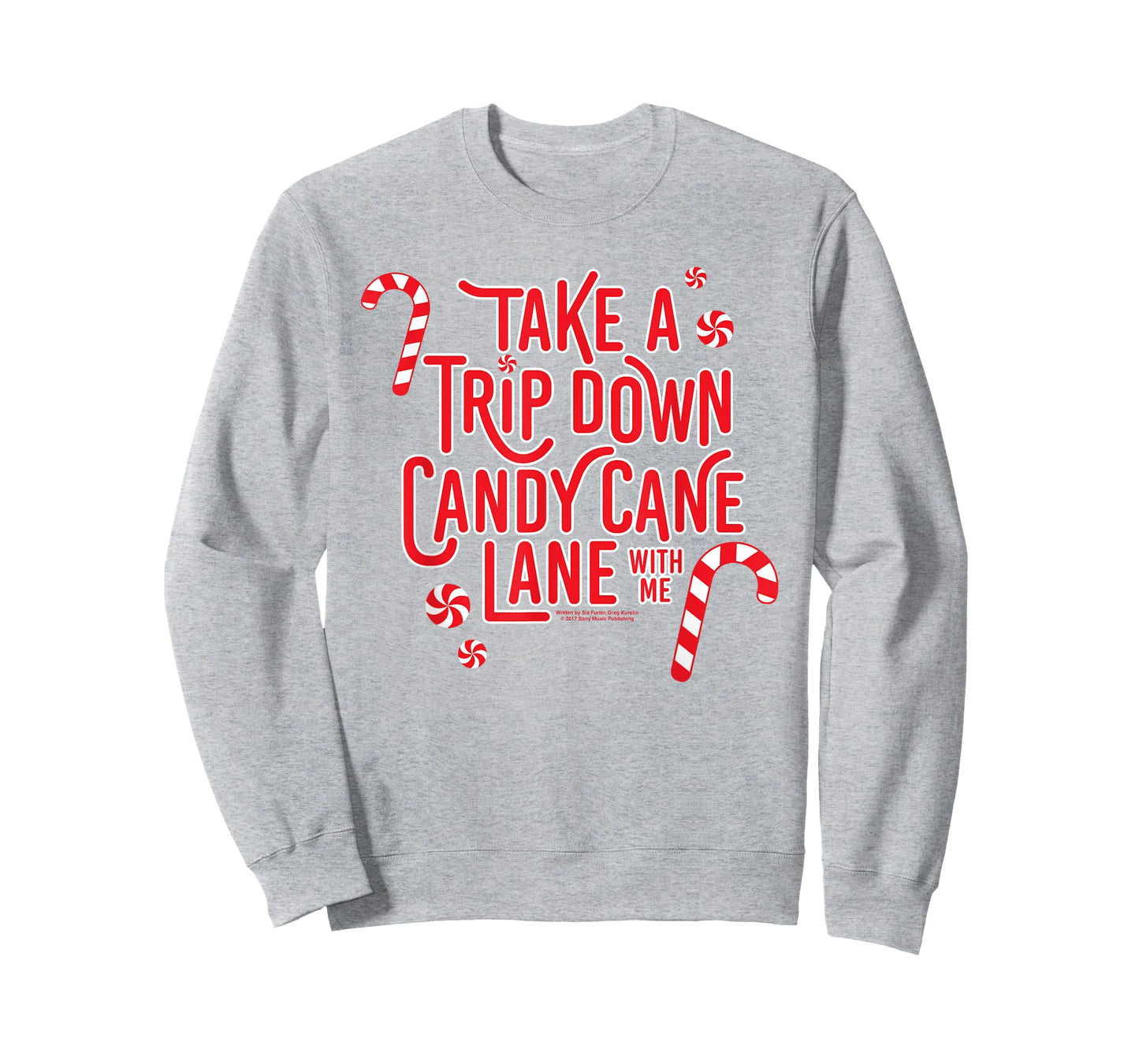 The Lyricist Unisex-Child Christmas T-Shirt - Candy Cane Lane Sia Lyrics - White - Small - Short Sleeve