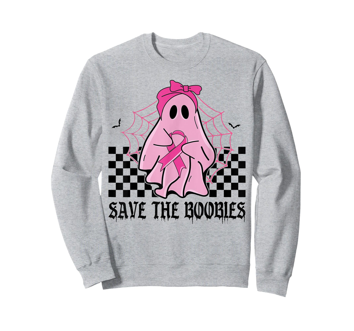 Save The Boobies Funny Breast Cancer Ribbon Halloween Ghost T-Shirt