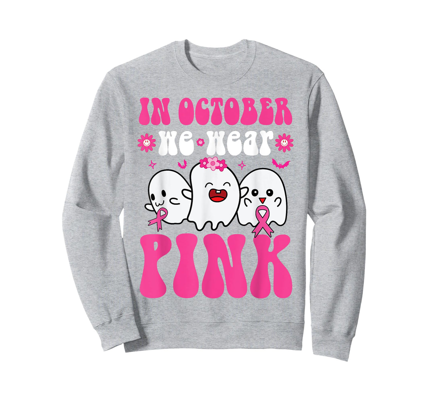 Groovy Wear Pink Breast Cancer Warrior Ghost Halloween Girls T-Shirt