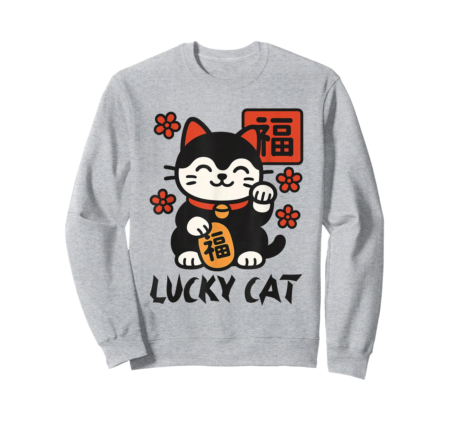 Flat Kawaii Japanese Good Luck Maneki Neko Lucky Cat T-Shirt