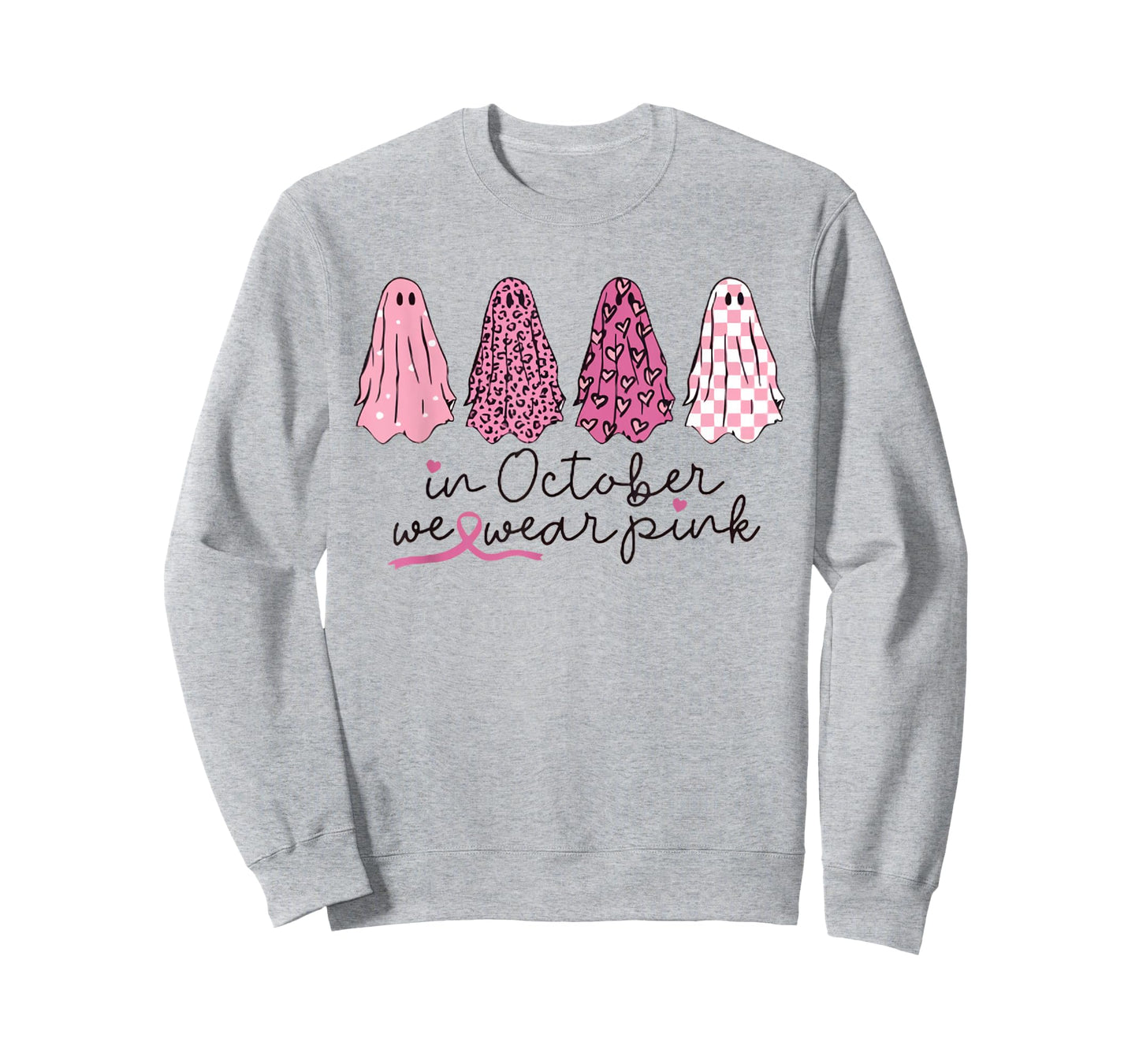 Women In October We Wear Pink Wizard Ghosts Breast Cancer T-Shirt