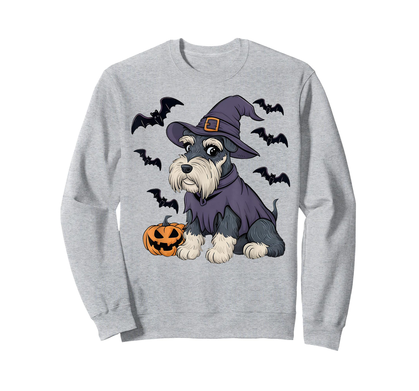 Schnauzer Dog Scary Pumpkin Bat Witch Schnauzer Halloween T-Shirt
