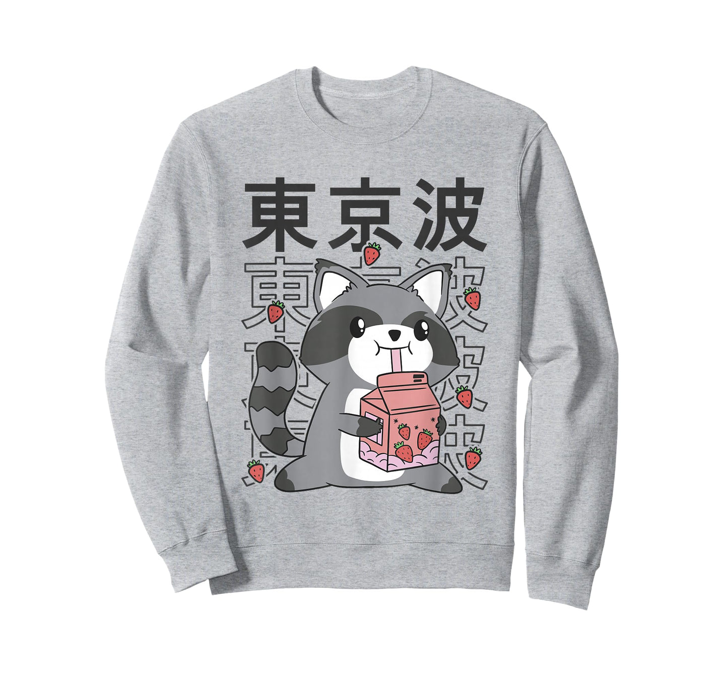 Kawaii Raccoon Strawberry Milk Japanese Aesthetic Teen Anime T-Shirt