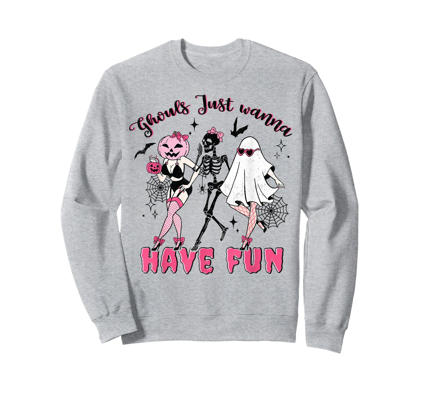 Retro Boo Skeleton Ghouls Just Wanna Have Fun Halloween Crew T-Shirt