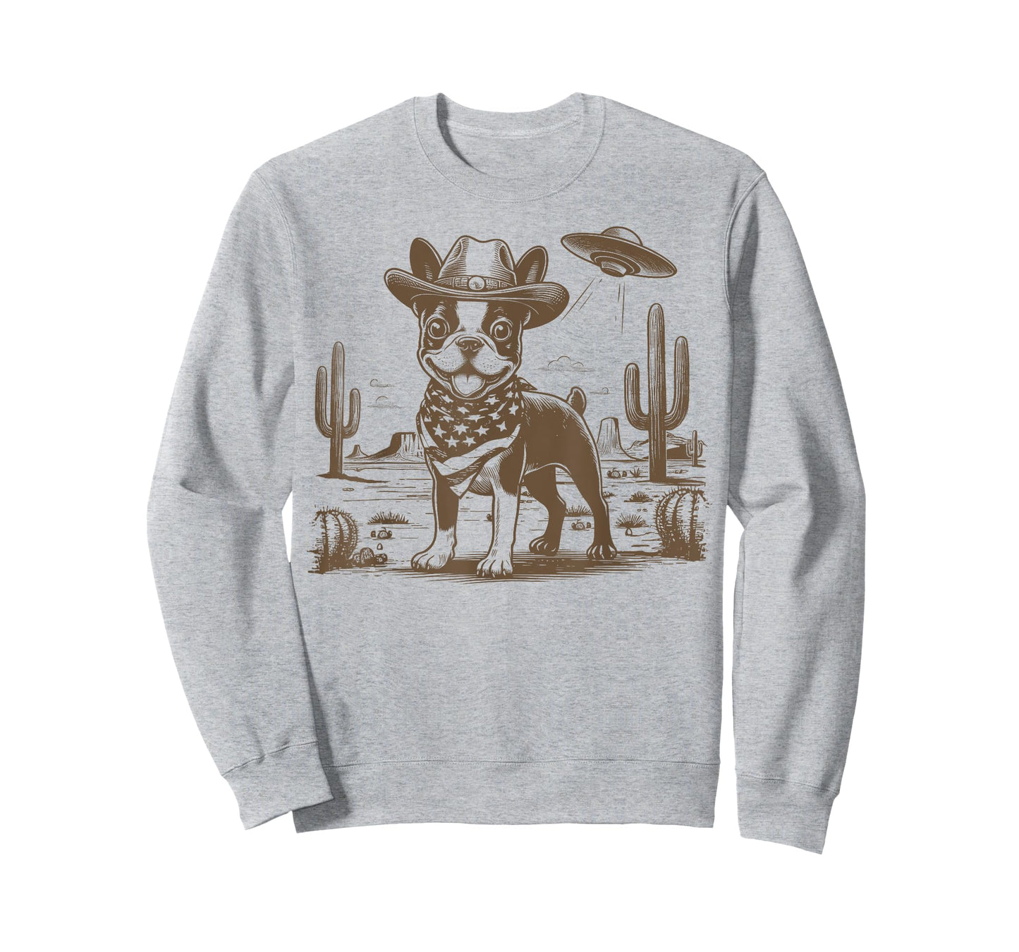 Boston Terrier Cowboy Western UFO Alien Vintage T-Shirt