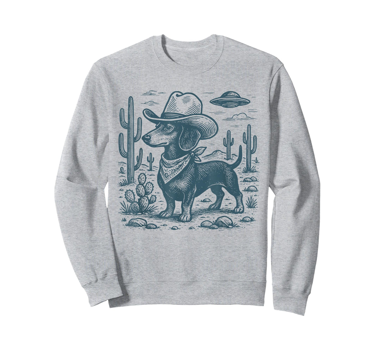 Vintage Western Dachshund Cowboy UFO Wiener Dog Doxie T-Shirt