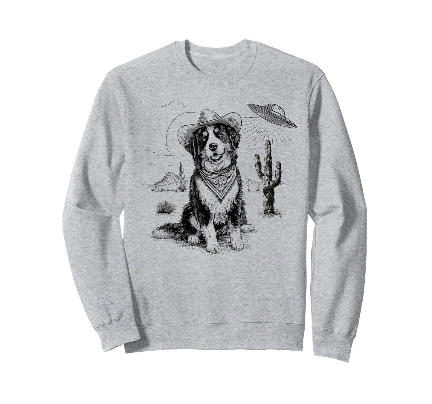 Funny UFO Bernese Mountain Dog Alien Vintage 90s Wild West T-Shirt