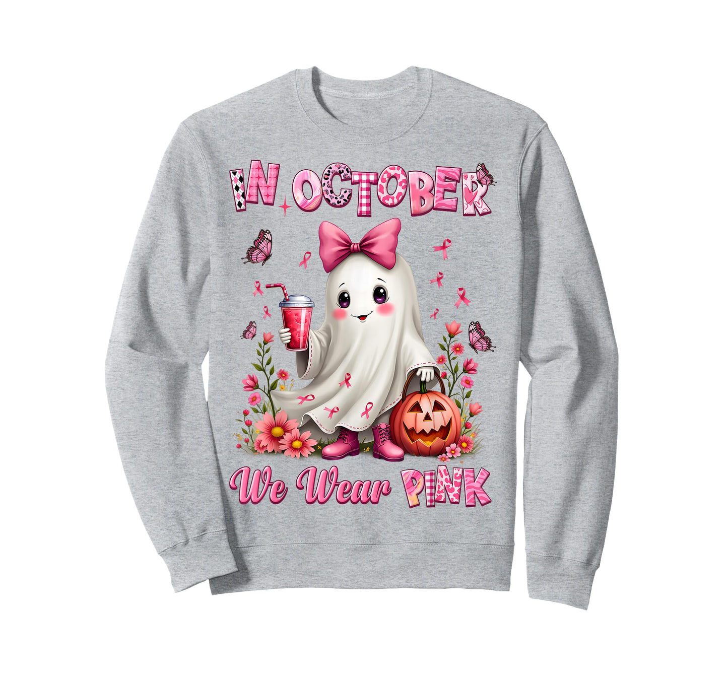 In October We Wear Pink Ghost Breast Cancer Awareness T-Shirt