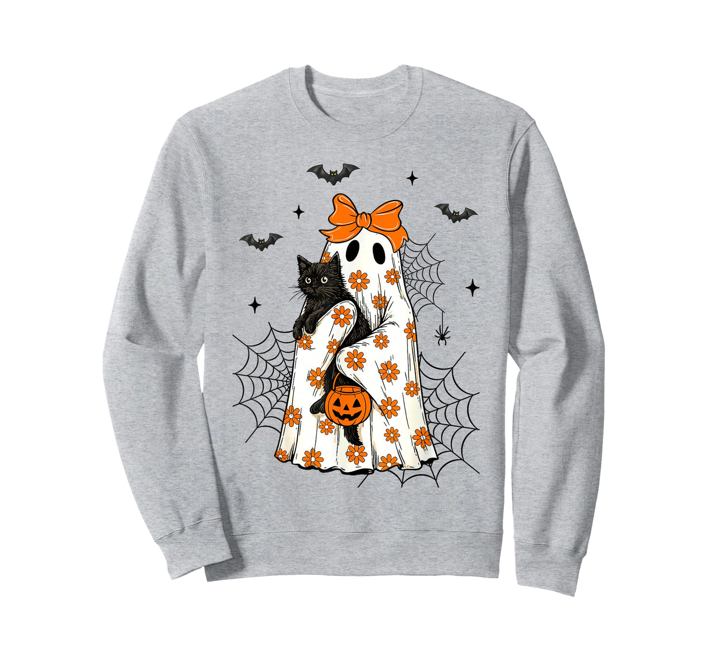 Coquette Bow Ghost and Black Cat Retro Halloween T-Shirt