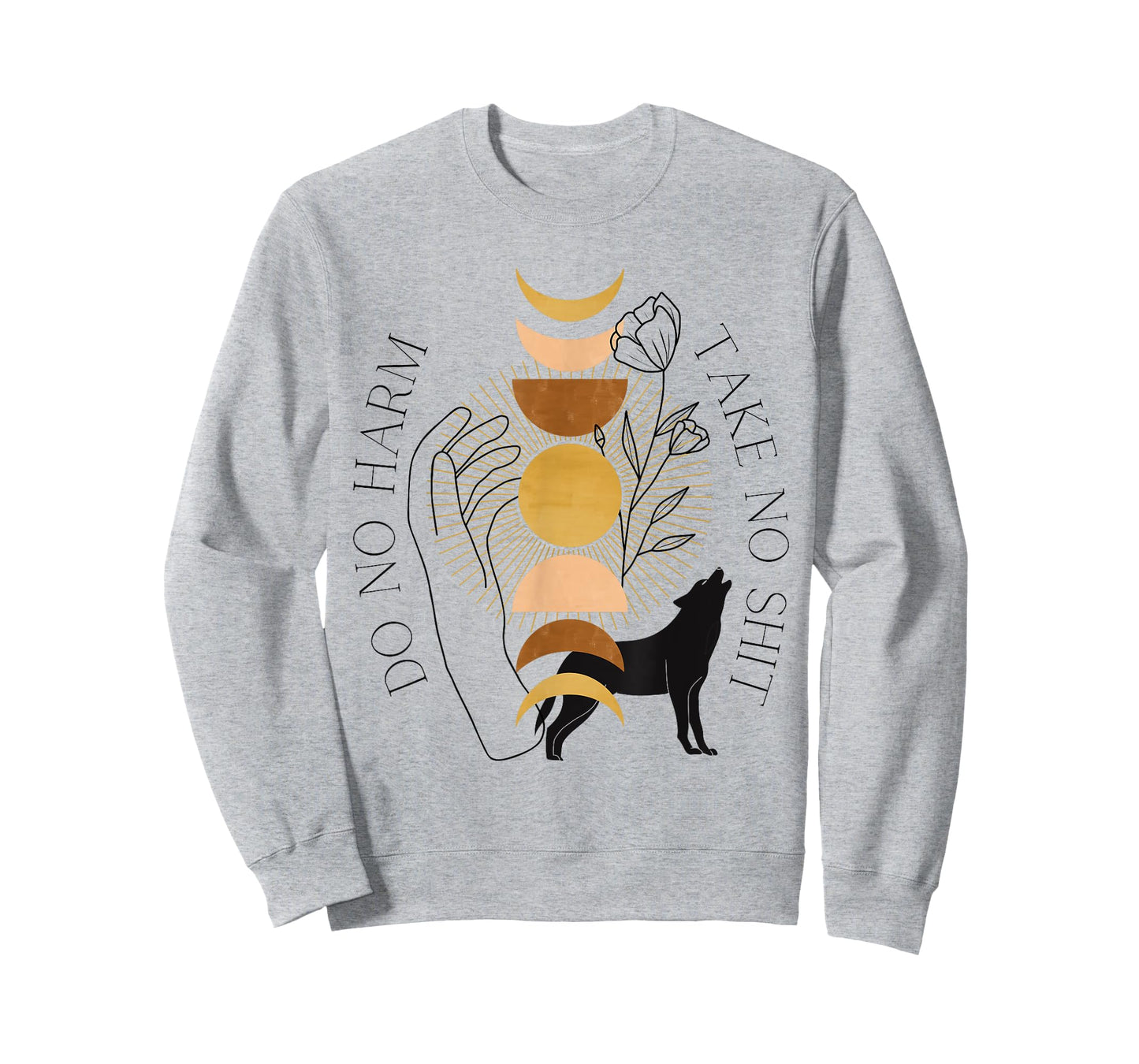 Do No Harm Take No Shit Mystical Moon Phase Wolf Rose Witchy T-Shirt