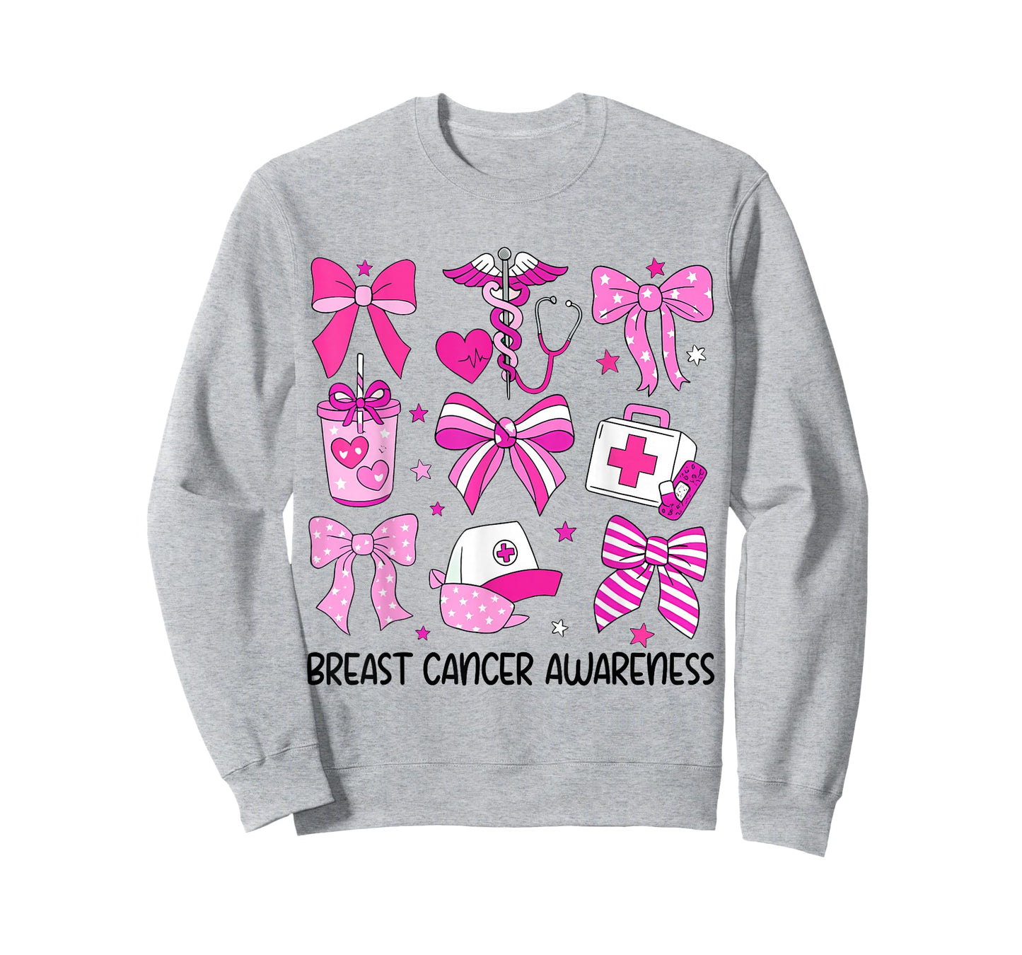 Bow Breast Cancer Awareness Nurse RN CNA Medical Wear Pink T-Shirt
