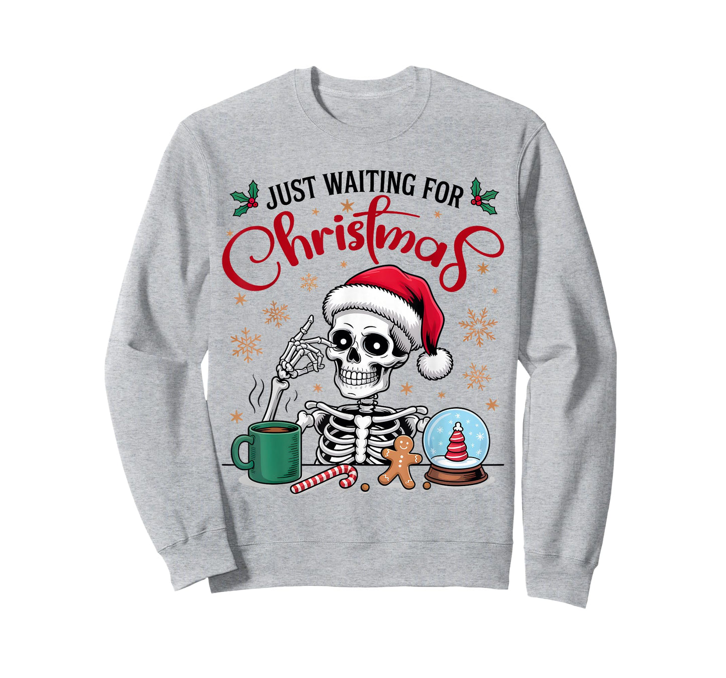 Funny Skeleton Just Waiting for Christmas T-Shirt
