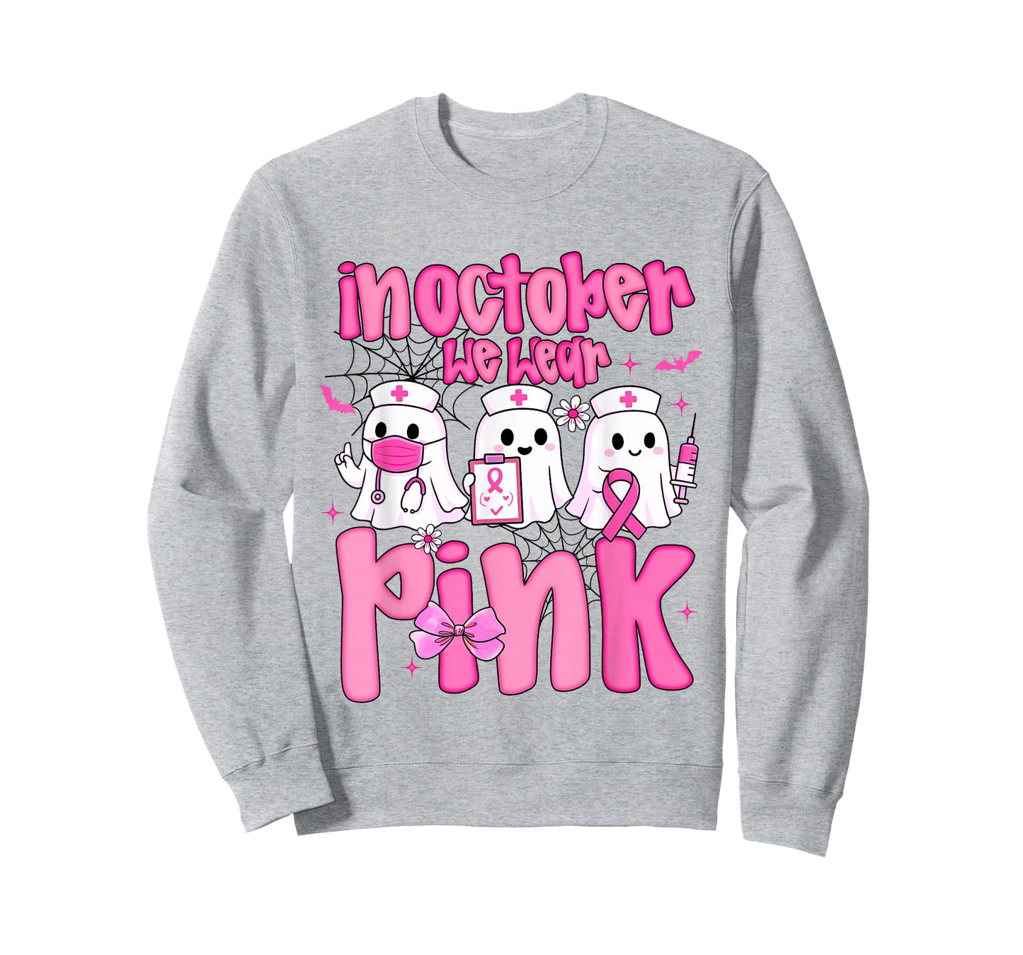 in October We Wear Pink Nurse Ghost Halloween Breast Cancer T-Shirt