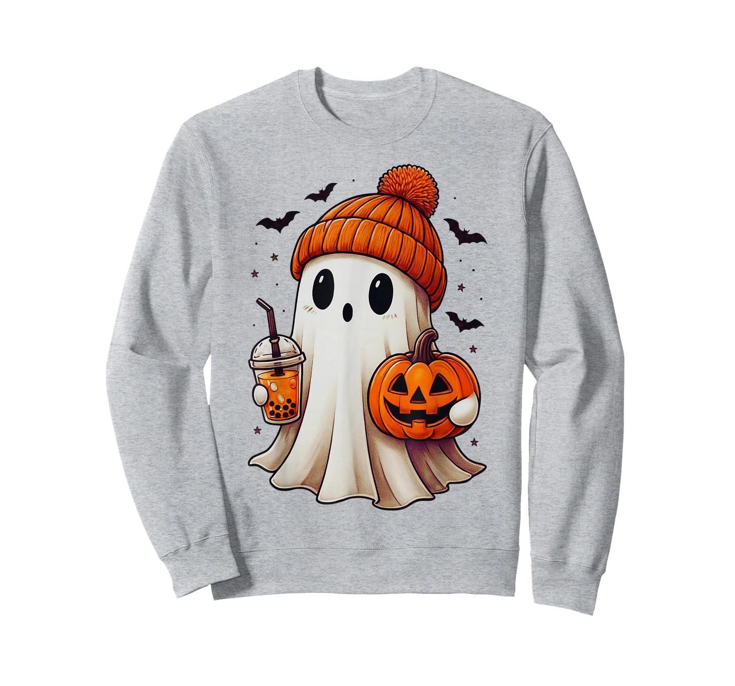 Cute Halloween Ghost with Pumpkin and Boba Kawaii Spooky T-Shirt