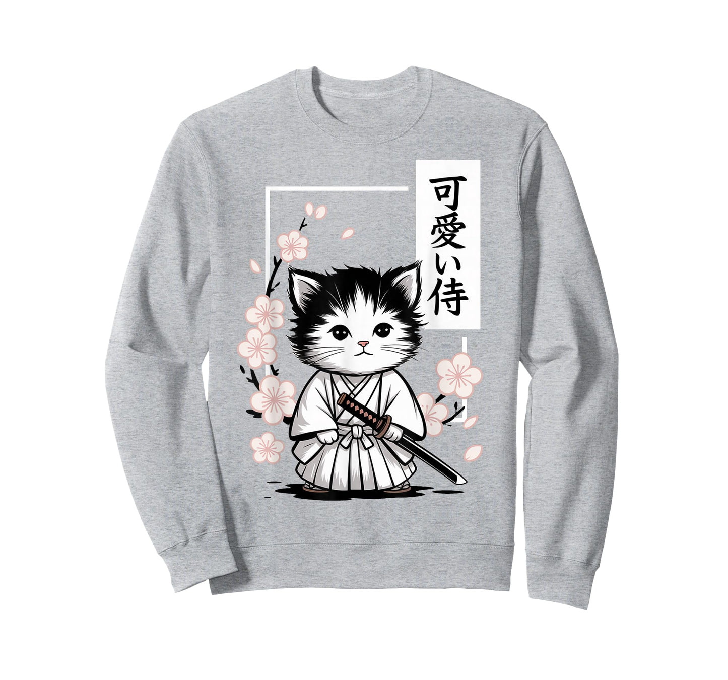 Cute Kawaii Baby Samurai Cat - Japanese Sakura T-Shirt