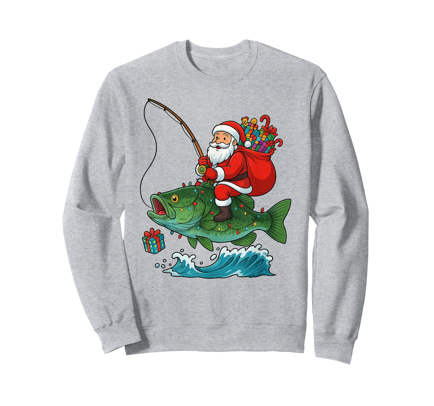 Santa Riding Bass Fish Christmas Fishing Funny Xmas Pajamas T-Shirt