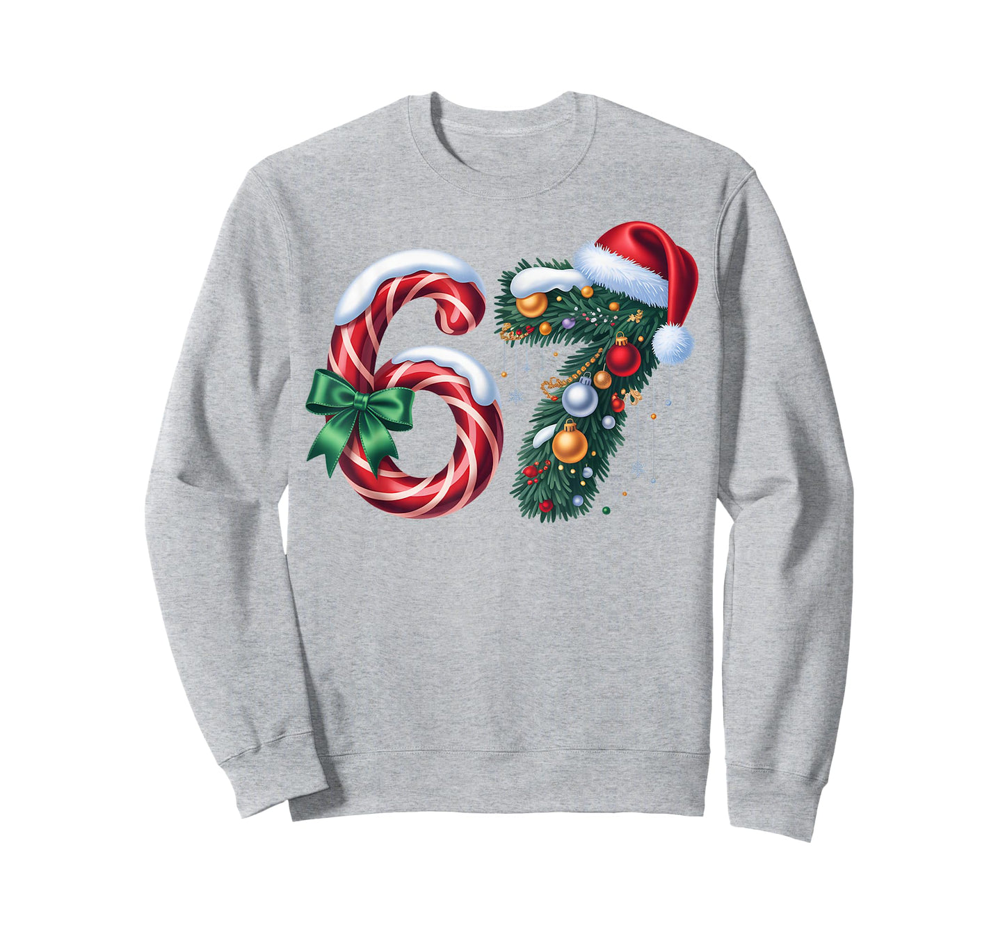 Funny 67 Six Seven Candy Cane Garland Christmas Outfit T-Shirt
