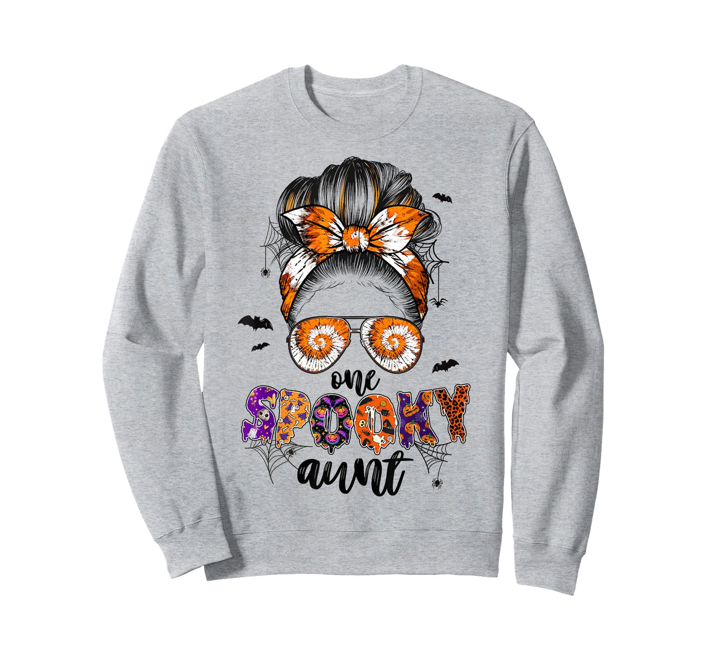 Tie Dye One Spooky Aunt Halloween Monster Messy Bun Aunt T-Shirt