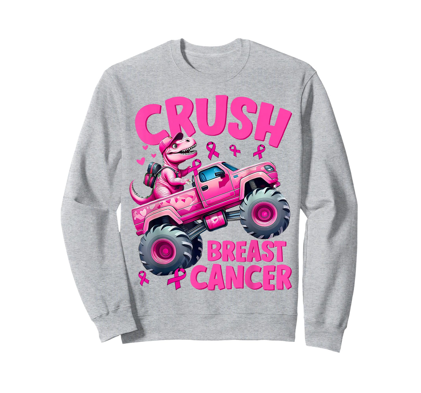 Crush Breast Cancer Pink T-Rex Dinosaur Monster Truck Boys T-Shirt