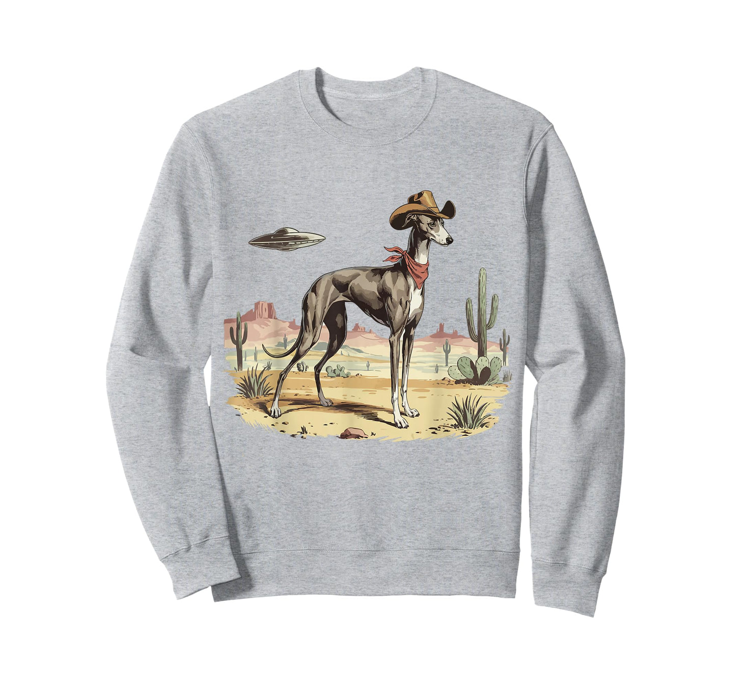 UFO Greyhound Western Alien Vintage 90s Whippet Cowboy Dog T-Shirt