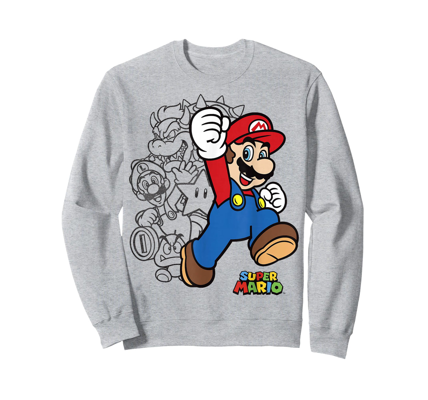 Super Mario Group Shot Bowser Outline T-Shirt