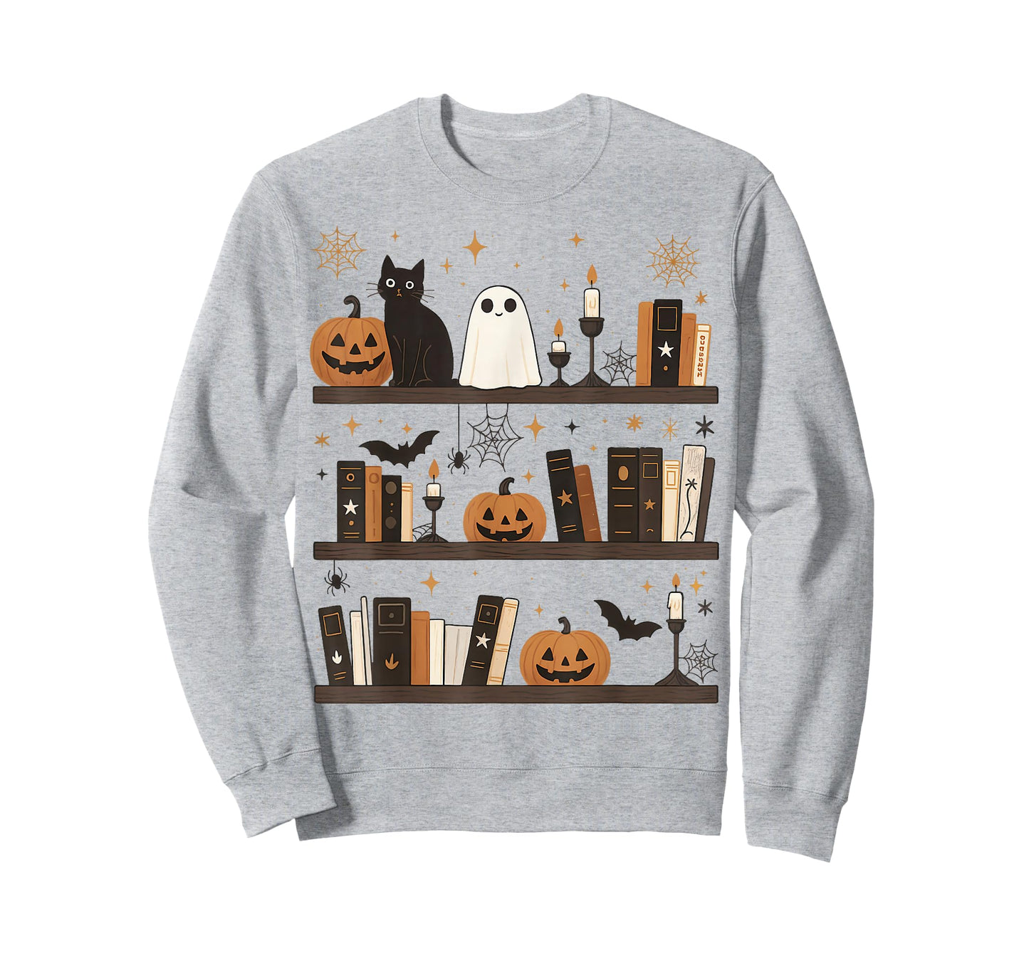 Cozy Halloween Bookshelf Ghost Pumpkin Bookish Book Lovers T-Shirt