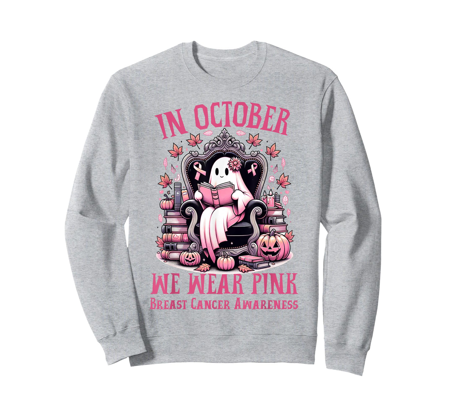 In October We Wear Pink Ghost Book Reading Breast Cancer T-Shirt