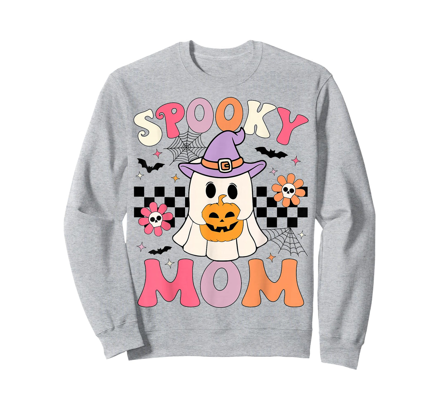 Groovy Spooky Mom Retro Ghost Holding Pumpkin Halloween T-Shirt
