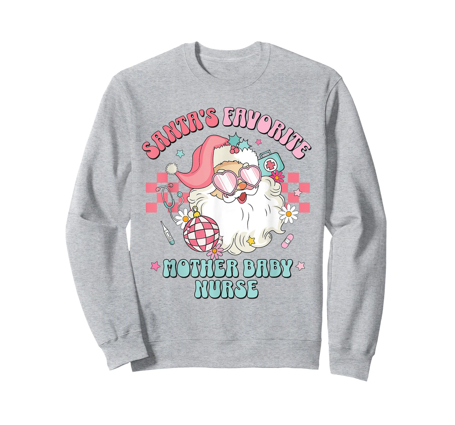 Retro Pink Christmas Santa's Favorite Mother Baby Nurse L&D T-Shirt