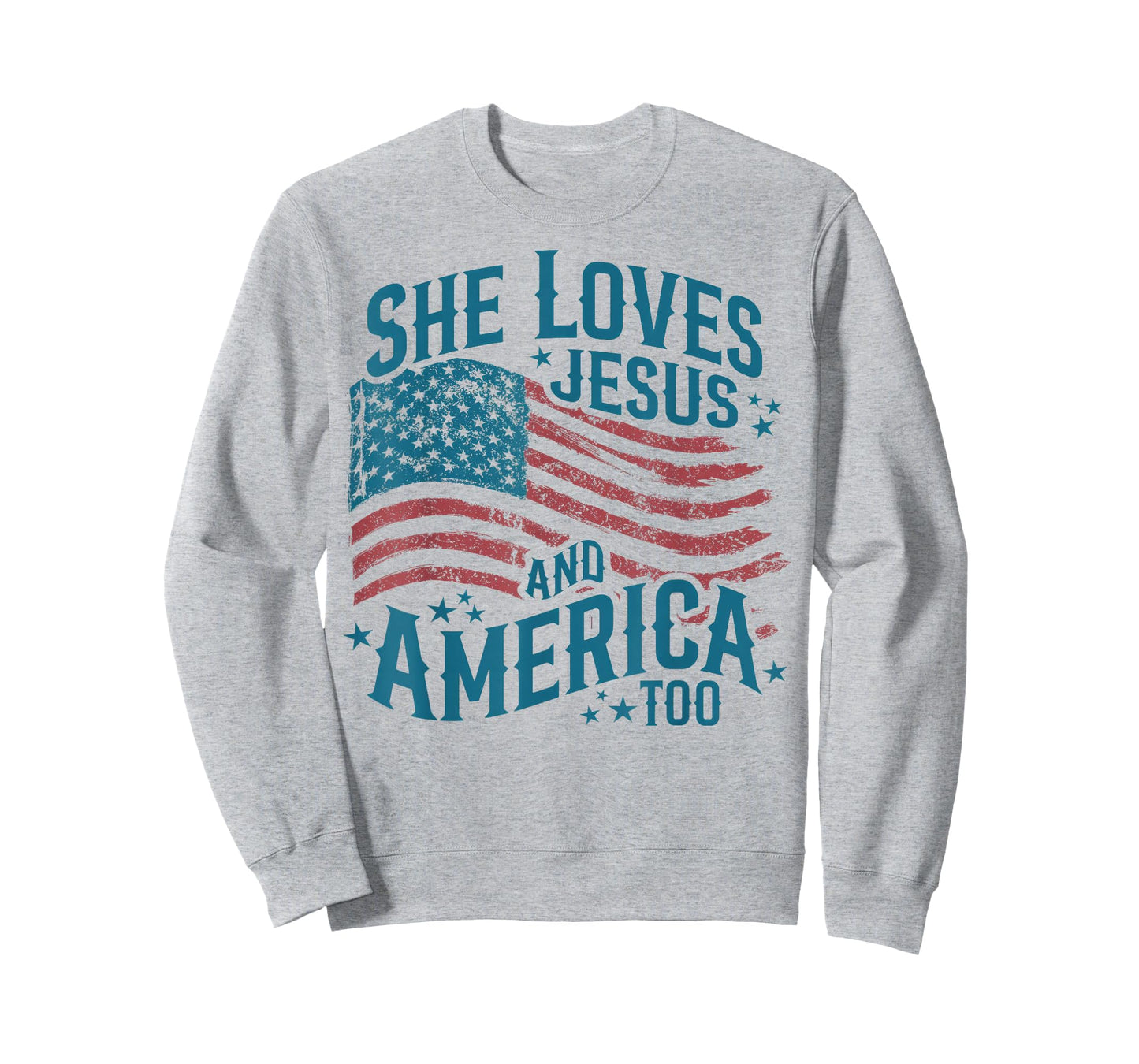 She Loves Jesus and America Too USA Flag 4th of July T-Shirt