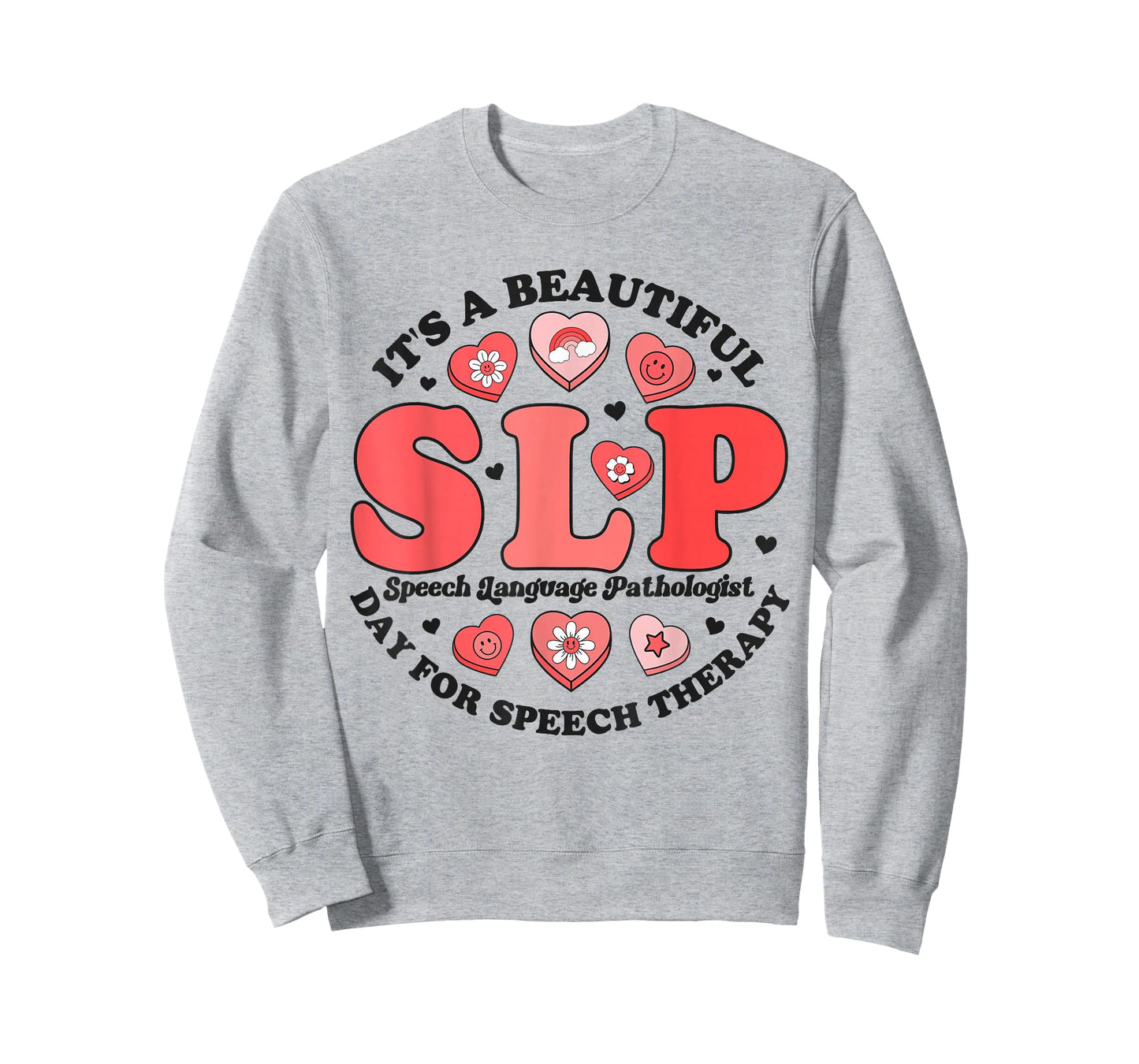 SLP Speech Therapy Pathologist Crew Groovy Valentines Hearts T-Shirt