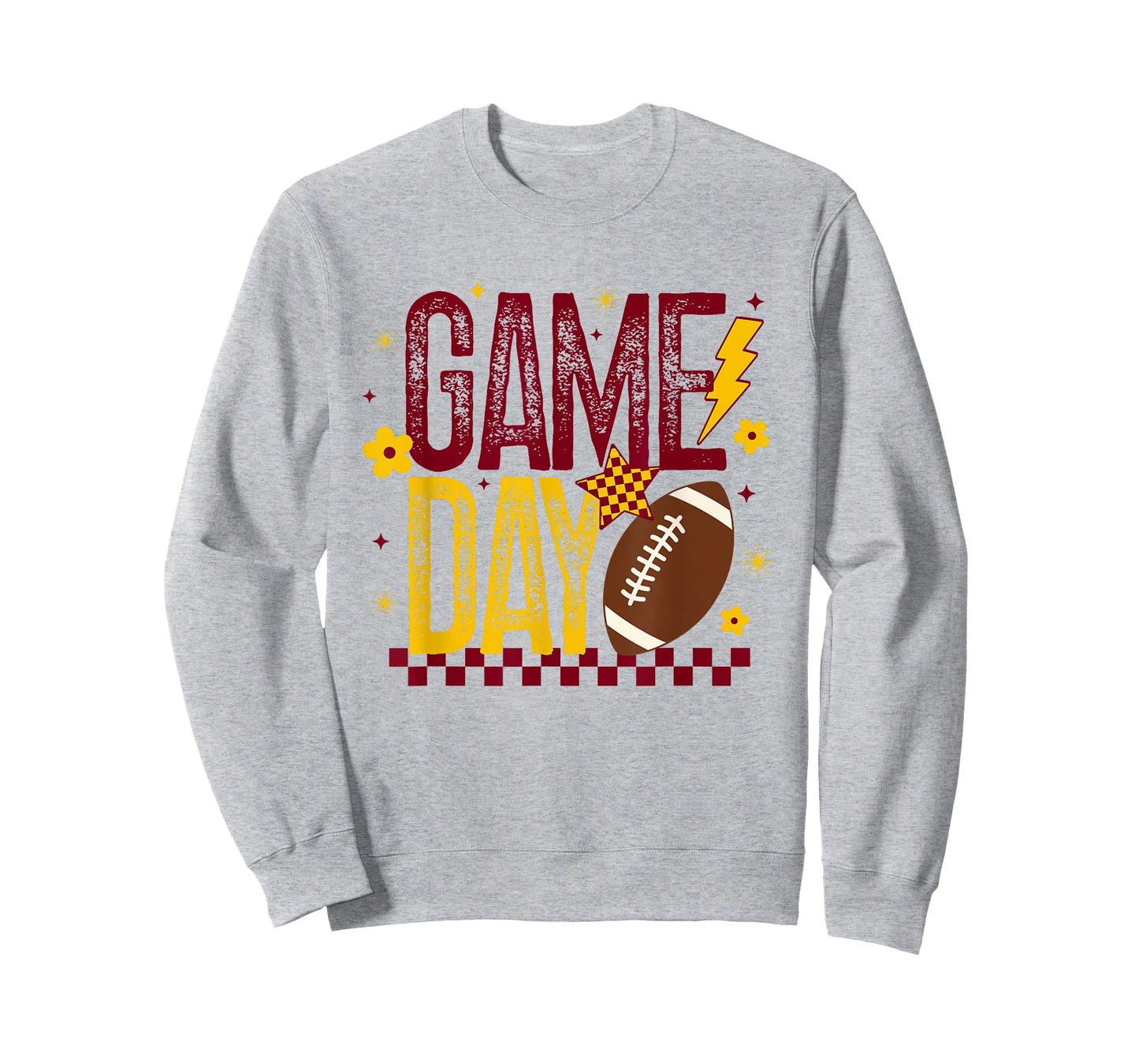 Game Day Football Season Retro Maroon Gold Checked Touchdown T-Shirt