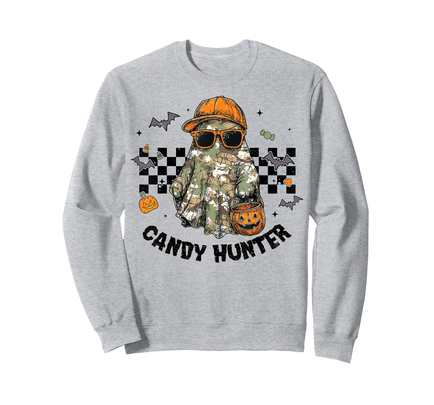 Camo Ghost Candy Hunter Halloween Spooky Dude Funny Boys Kid T-Shirt