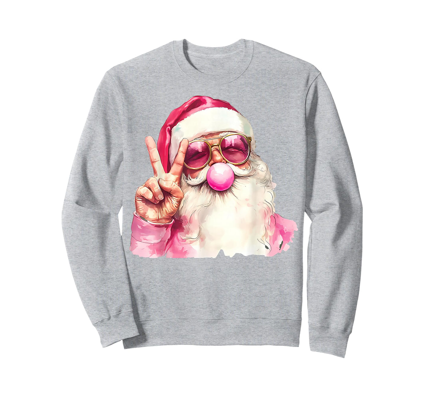 Santa Claus Blowing Bubble Gum Pink Sunglasses Christmas T-Shirt