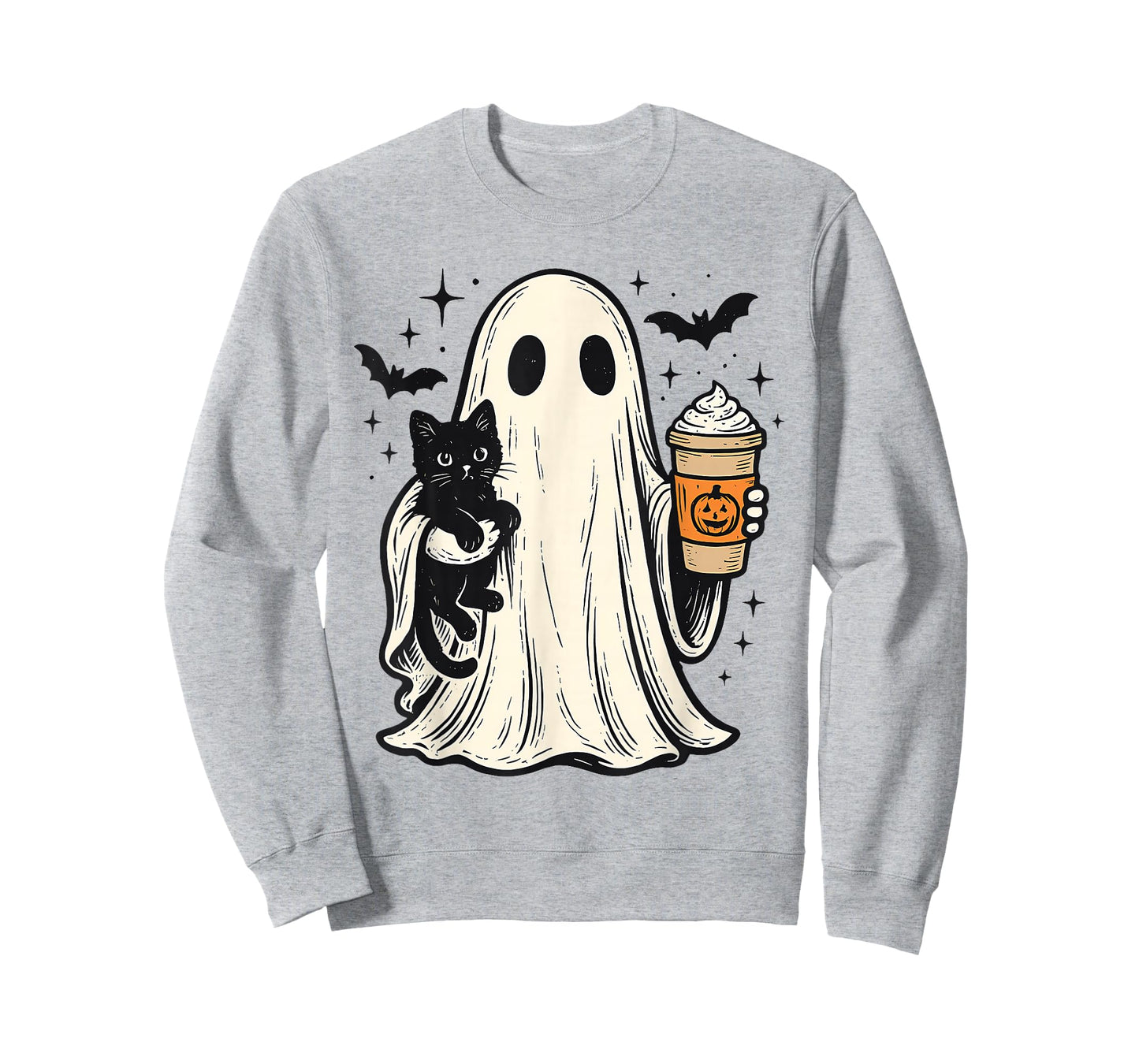 Cute Halloween Ghost Holding Black Cat Fall Coffee for Women T-Shirt