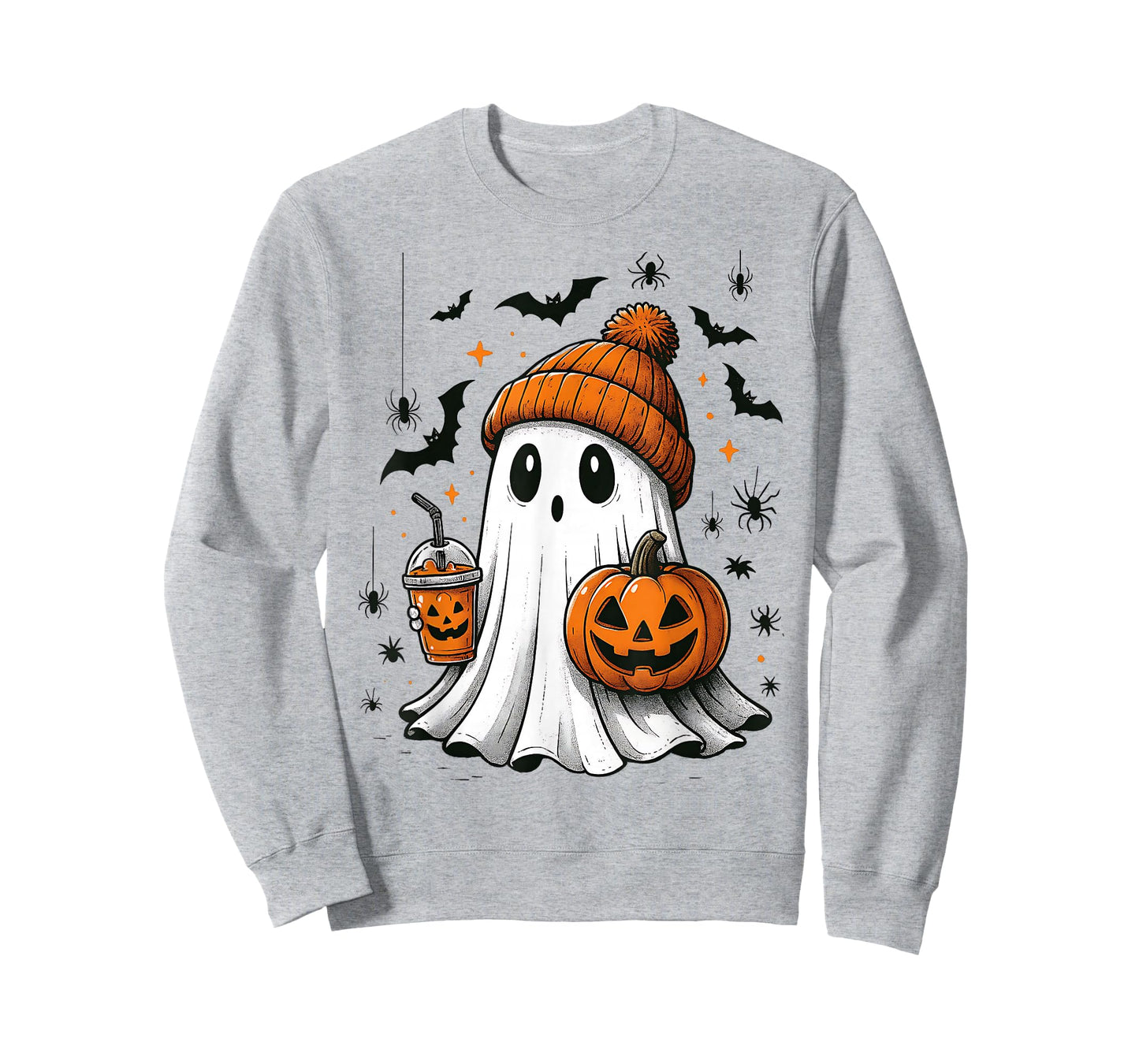 Ghost Drinking Boba Tea Pumpkin Spooky Cute Ghost Halloween T-Shirt
