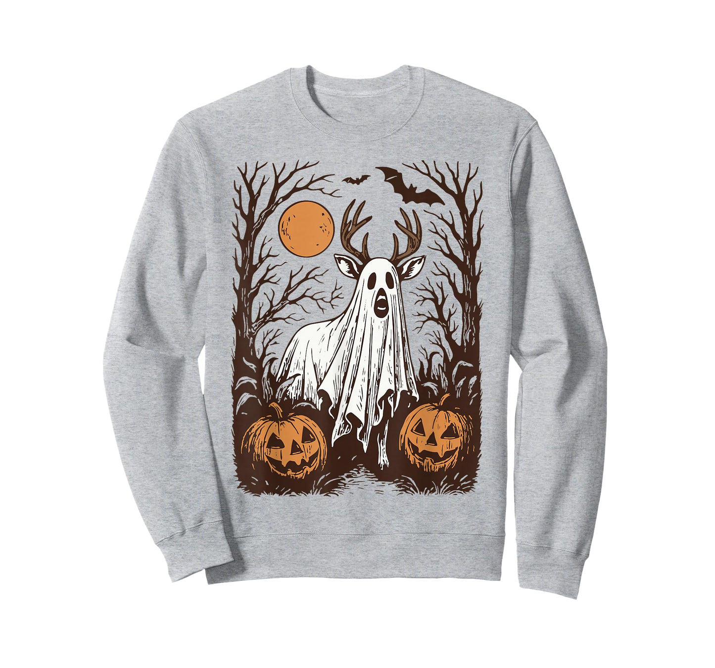 Hunting Halloween Deer Spooky Ghost Buck Pumpkins Forest T-Shirt