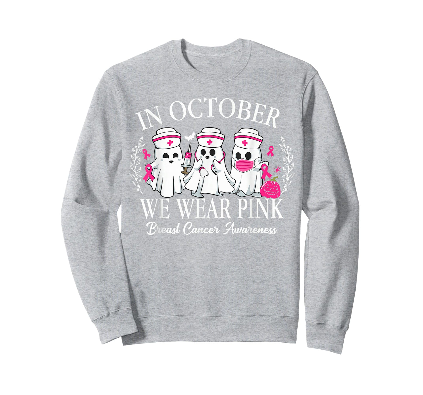 in October We Wear Pink Nurse Ghost Halloween Breast Cancer T-Shirt