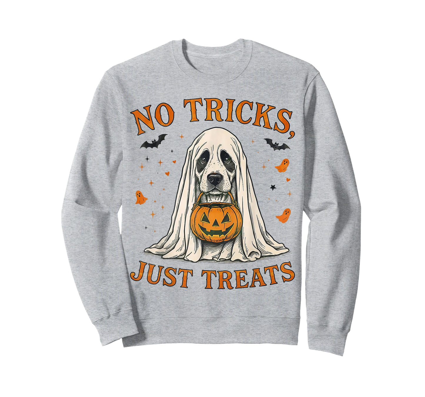 Funny No Tricks Just Treats Cute Dog Ghost Pumpkin Halloween T-Shirt