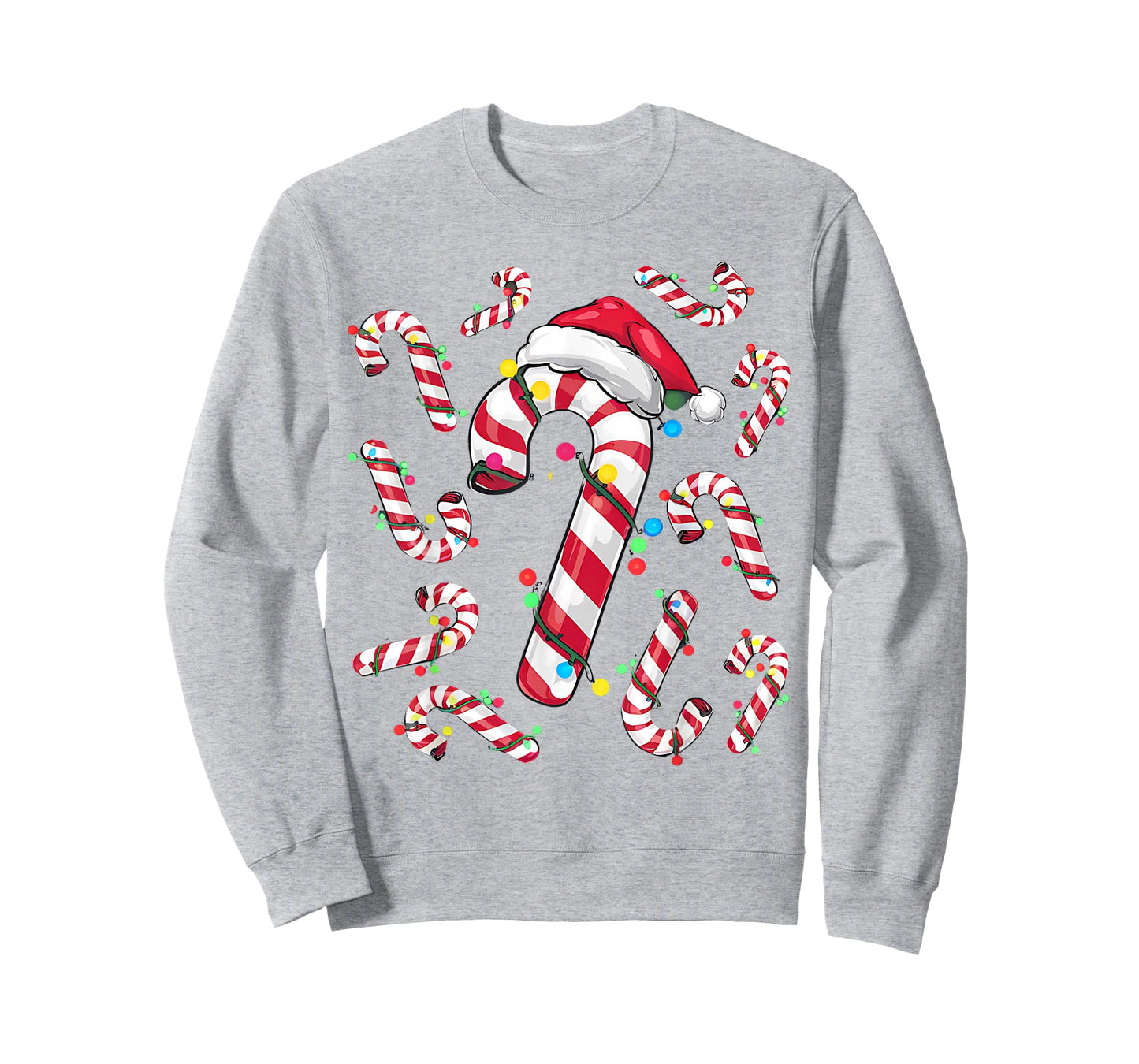 Cute Christmas Candy Cane Santa Hat and Christmas Lights T-Shirt