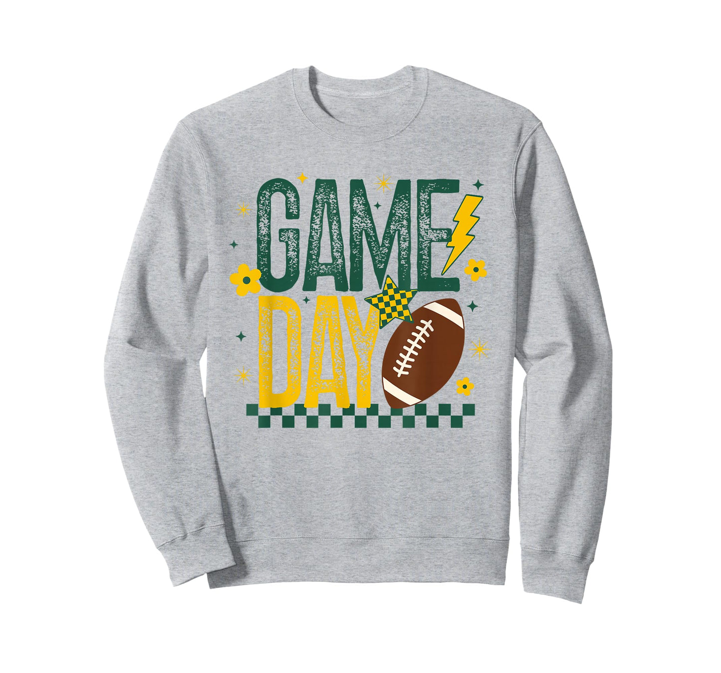 Game Day Football Season Retro Green Gold Checker Touchdown T-Shirt