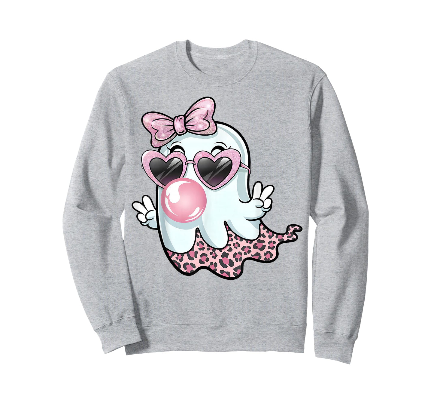 Cute Girly Leopard Ghost Blowing Bubble Gum Halloween Kids T-Shirt