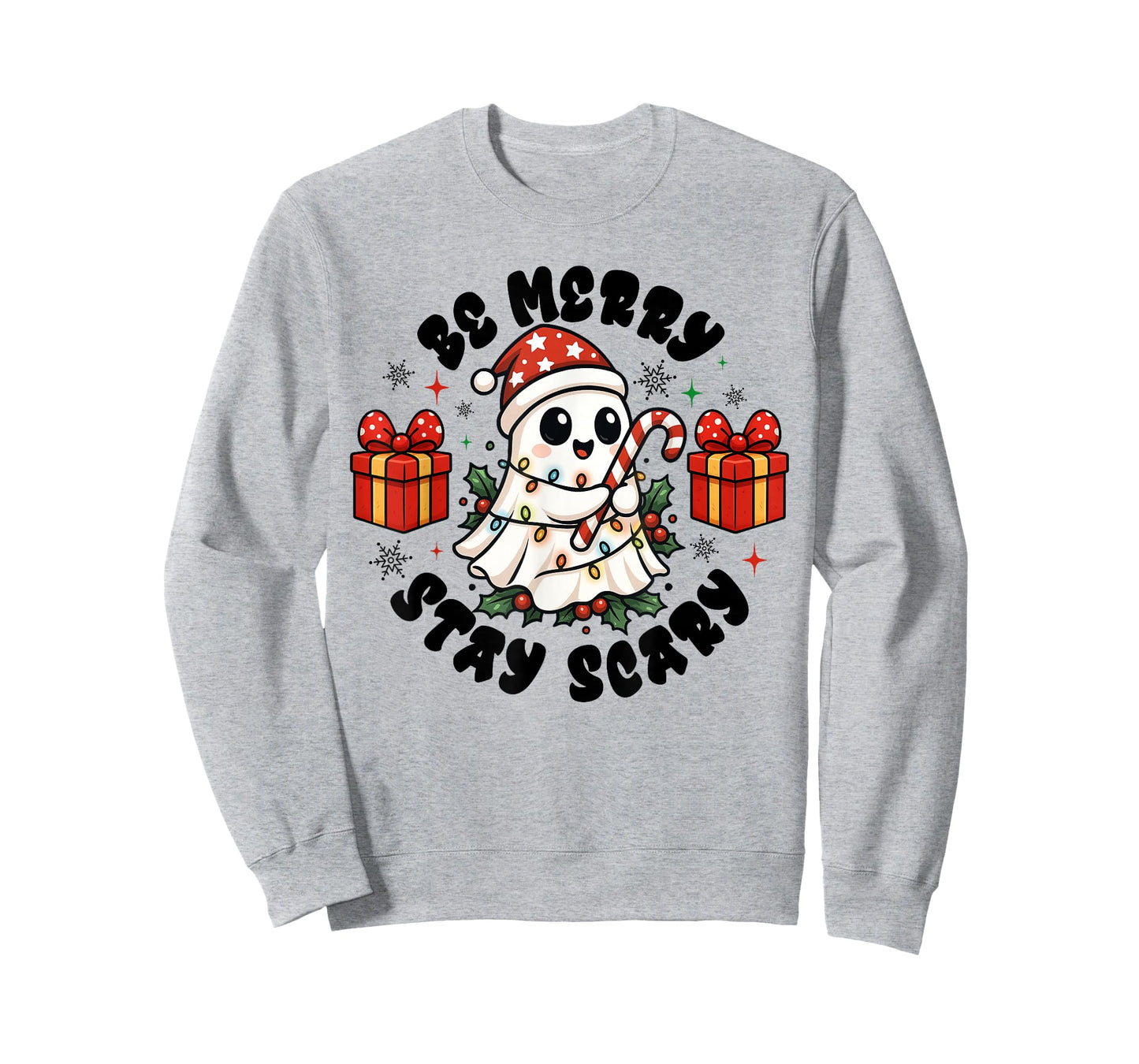 Be Merry Stay Scary Cute Ghost Christmas Holiday Pajama T-Shirt