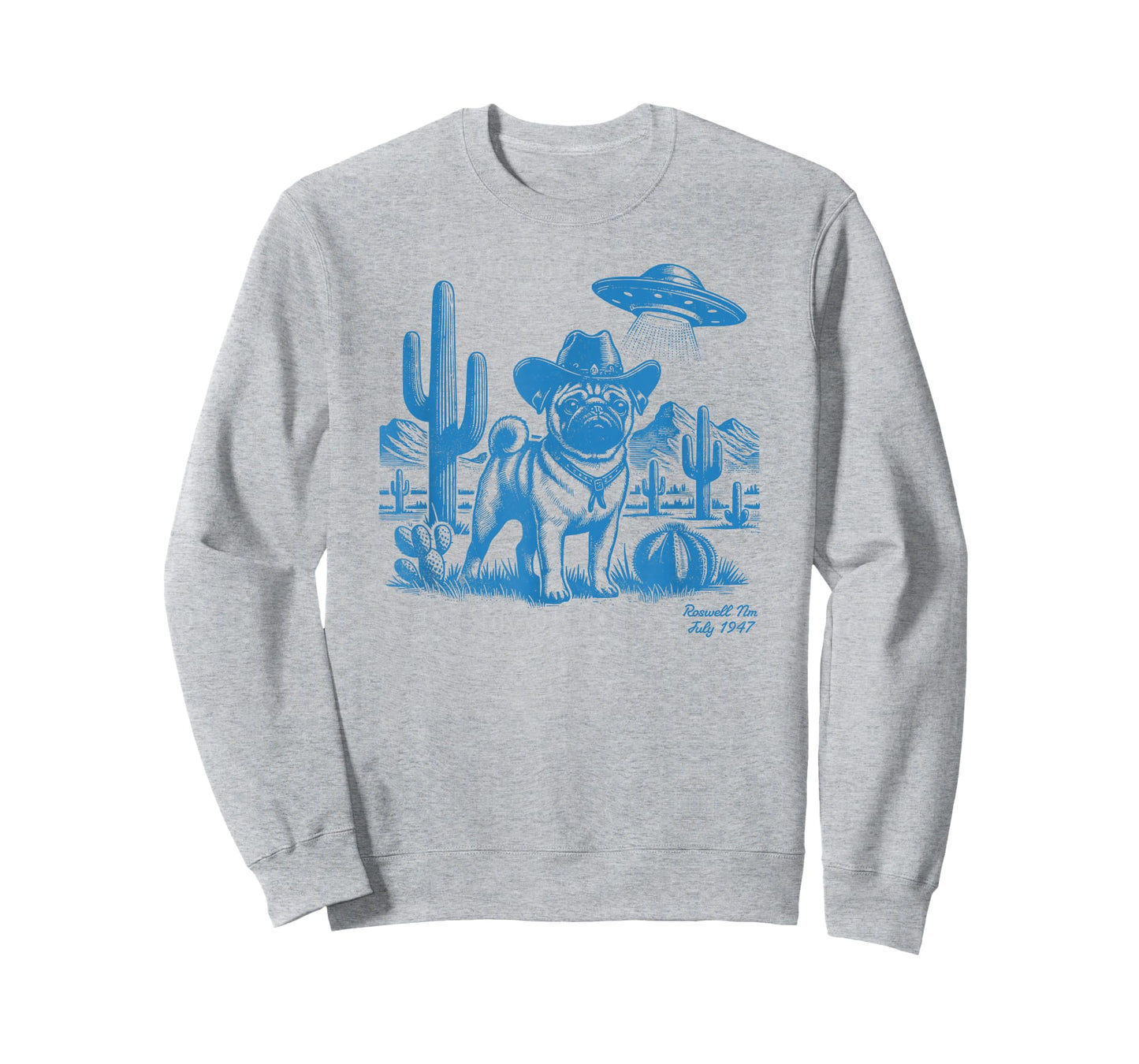 UFO Western Pug Cowboy Cactus Desert Cowgirl Mom Dad Pet T-Shirt