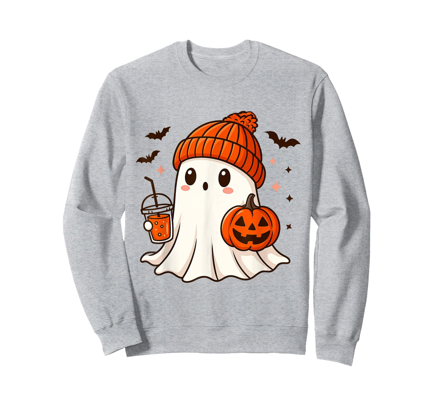 Cute Ghost with Beanie Holding Pumpkin Coffee Halloween T-Shirt