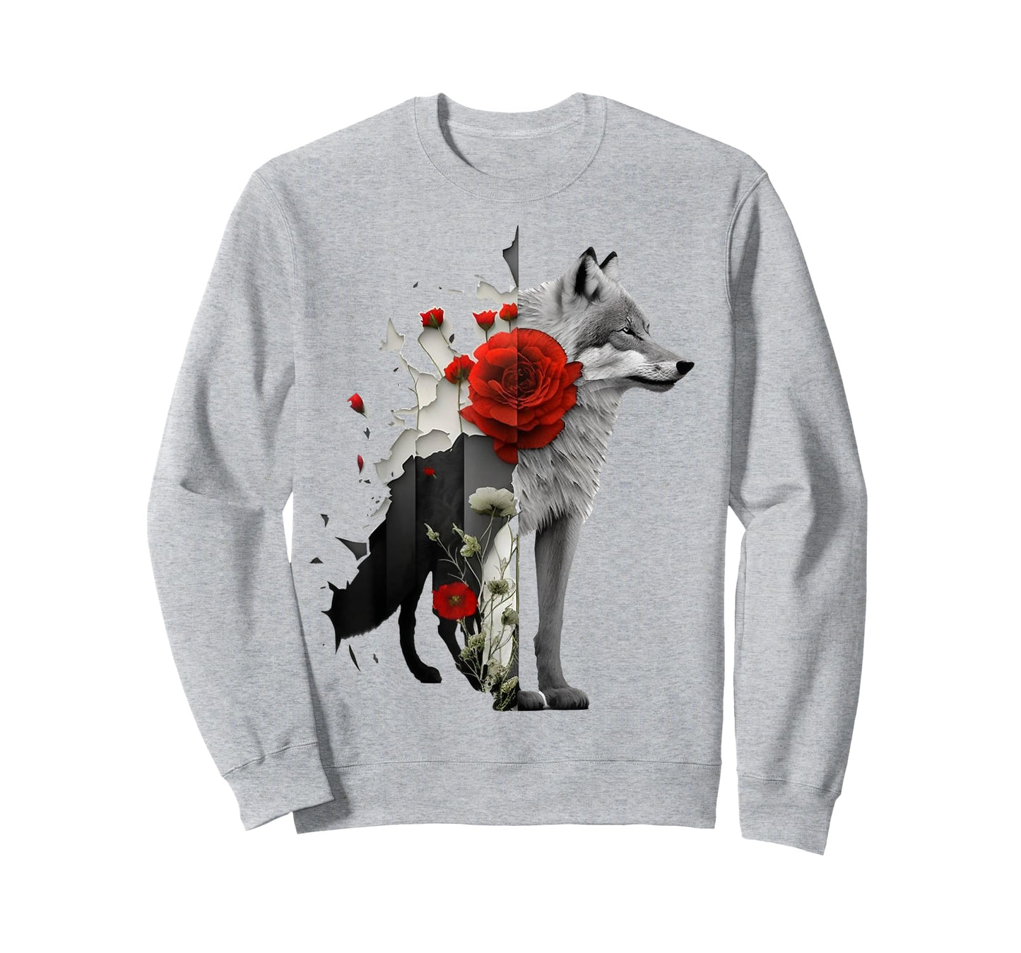 Wolf Rose Flower Animal Motif Art Animal Print Art T-Shirt